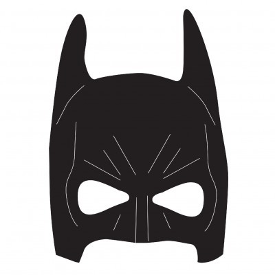 Máscara preta de super-herói com orelhas pontiagudas e detalhes brancos