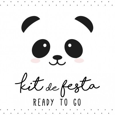 Logótipo branco e preto com rosto de panda e texto kit de festa