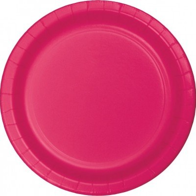 Prato descartável de papel rosa com borda ondulada