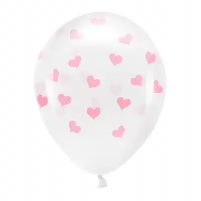 Balão branco transparente com corações rosa