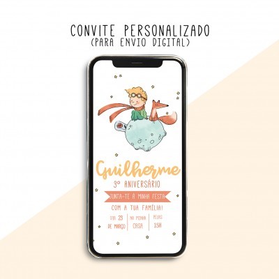 Convite digital personalizado para aniversário mostrado num smartphone