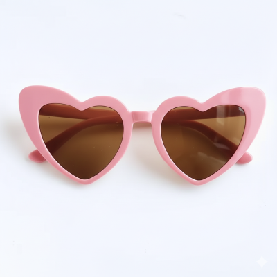 Óculos de sol rosa em forma de coração com lentes castanhas
