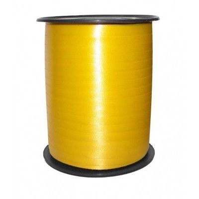 Rolo de fita de cetim amarelo em carretel preto