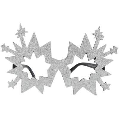Óculos de festa prateados com forma de estrela e brilho