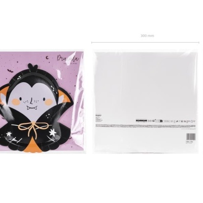 Conjunto de pratos descartáveis com estampa de drácula em papel, embalagem plástica