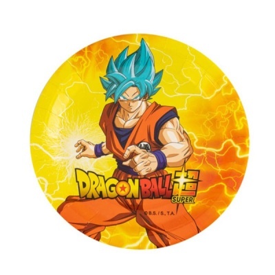 Imagem circular de personagem de Dragon Ball Super com cabelos azuis e roupa laranja