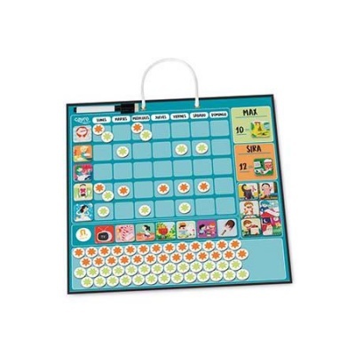 Organizador semanal infantil azul claro com ilustrações coloridas e alça branca