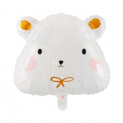 Balão mylar cabeça de urso branco com laço laranja