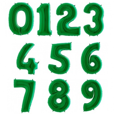 Balões verdes metálicos numerados 0 a 9