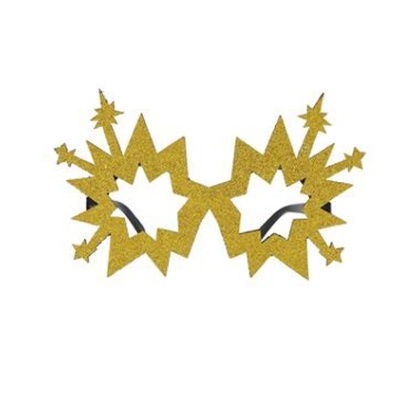 Óculos festivos dourados em forma de estrela brilhantes