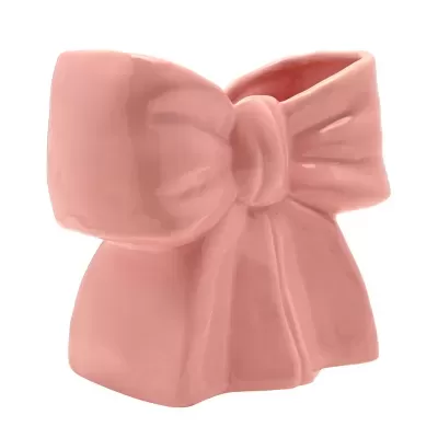Vaso cerâmico rosa em forma de laço