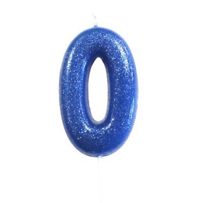 Vela numérica azul brilhante com formato de 0