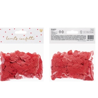 Pack confetti corações vermelhos em embalagem transparente com tampa branca decorada