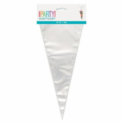 Pacote de sacos plásticos triangulares transparentes para doces com etiqueta branca