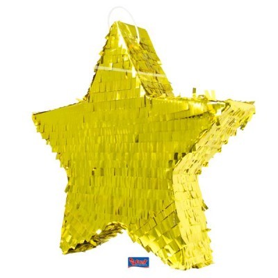 Pinata em forma de estrela dourada com textura frisada