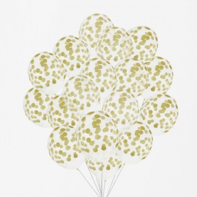 Balões transparentes com confetes dourados