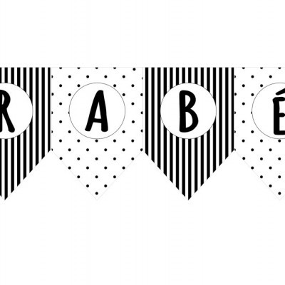 Bandeirola decorativa com letras PARABÉNS e pandas