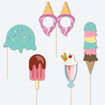 Adereços para festa em formato de gelados coloridos com palitos