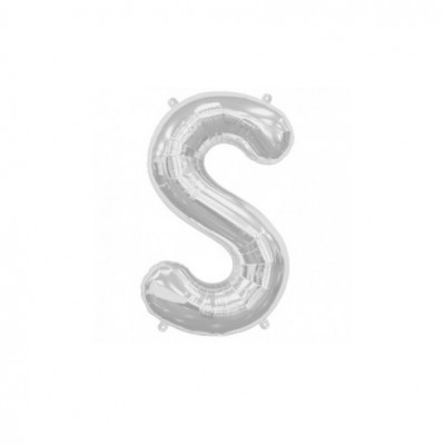 Balão metálico prateado em forma da letra S