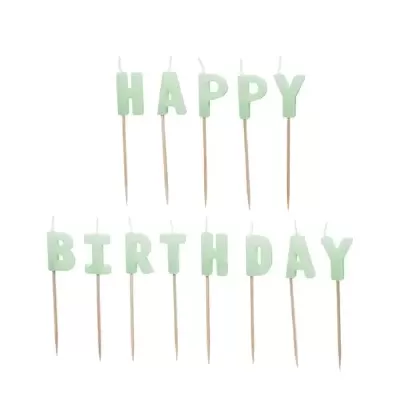 Conjunto de velas em forma de letras verdes para bolo