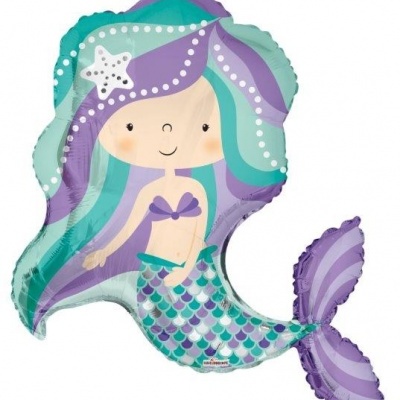 Balão metalizado em forma de sereia colorida