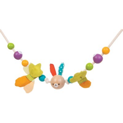 Colar brinquedo bebê com contas coloridas e boneco de madeira