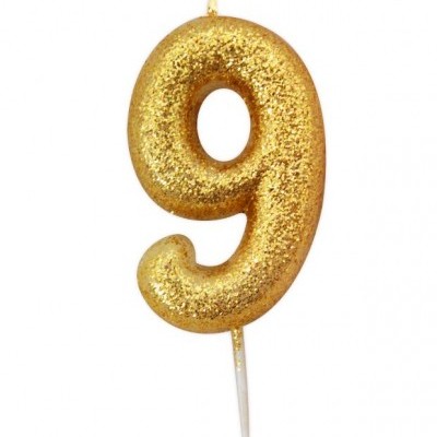 Vela dourada número 9 para bolo