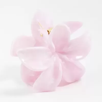 Presilha de cabelo flor rosa em acrílico translúcido
