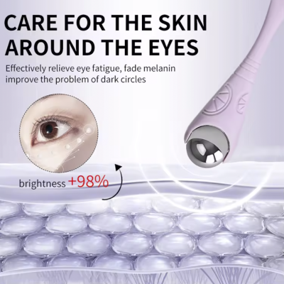 Dispositivo cuidado da pele ao redor dos olhos com esfera metálica e gráficos de célula da pele