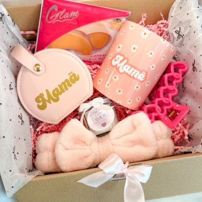 Caixa de presente com espelho, caneca, faixa de cabelo, batom e máscara para olhos