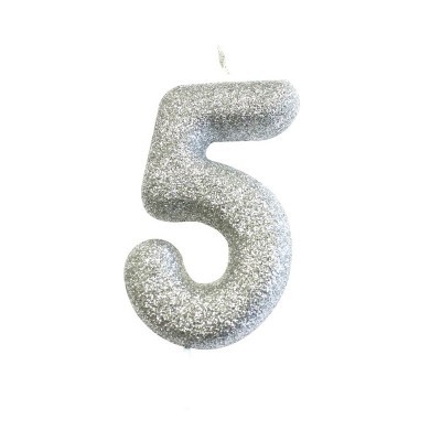 Vela número 5 decorativa prateada com glitter