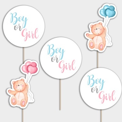 Placas decorativas para festa com ursinhos e texto 'Boy or Girl'