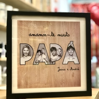 quadro decorativo com frase amorosa para pai e fotos em letras