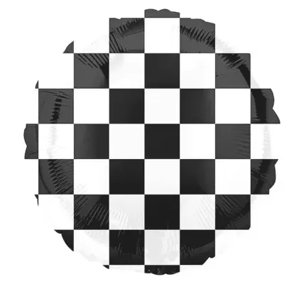 Prato redondo descartável com padrão quadriculado preto e branco