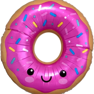 Boia insuflável para piscina em forma de donut cor-de-rosa com confeitos e carinha sorridente