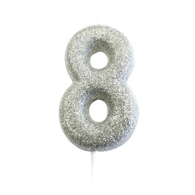 Vela de aniversário número 8 prateada com glitter