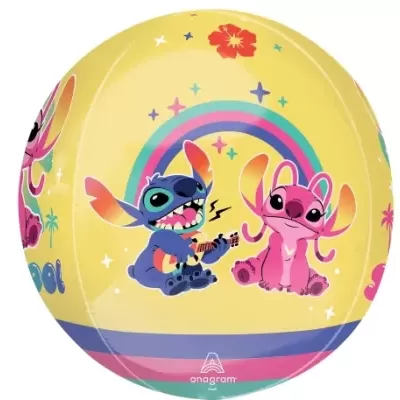 Bola amarela com personagens animados e arco-íris colorido