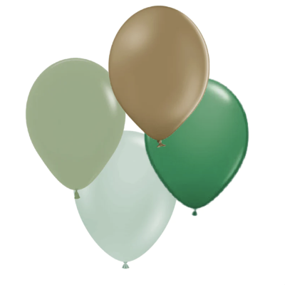 Quatro balões verdes e castanhos em fundo branco