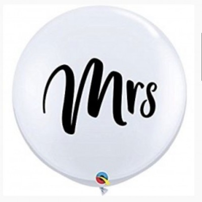 Balão branco redondo com a palavra 'Mrs' a preto