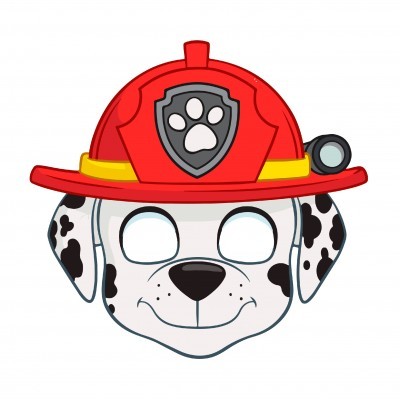 Máscara de rosto de cão dálmata com capacete de bombeiro vermelho