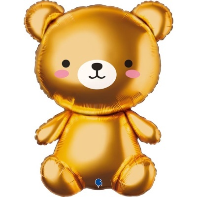 Balão metálico em forma de urso dourado com rosto simples