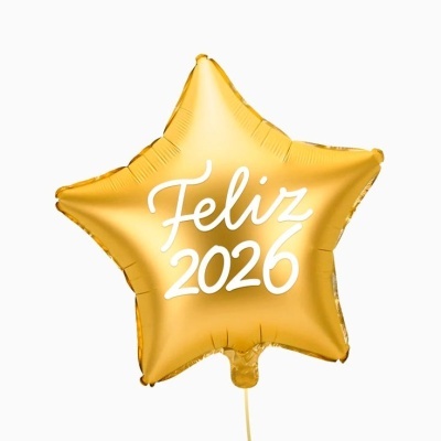 Balão estrela dourado com texto Feliz 2026