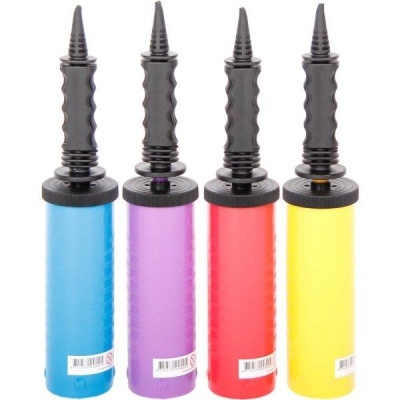 Bombas de ar manuais coloridas com pegas pretas e códigos de barras