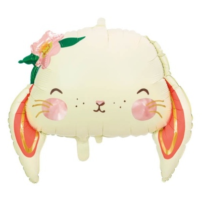 Balão com forma de cabeça de coelho e laço rosa