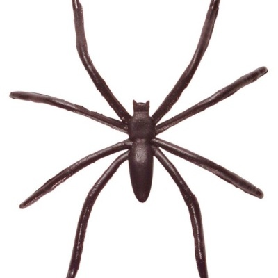 Aranha preta de plástico com oito pernas em fundo branco