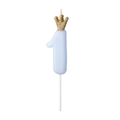 Vela de aniversário número 1 azul com coroa dourada