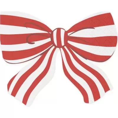 Laço decorativo de papel com riscas vermelhas e brancas