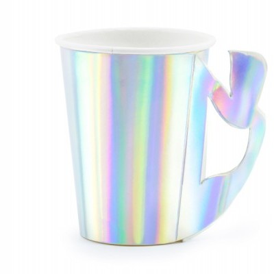 Caneca iridescente com cabo em forma de coração