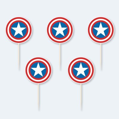 Palitos decorativos com estrela e círculos vermelho e azul