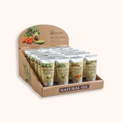 Tubos pequenos de óleo natural para corpo em caixa de cartão castanho